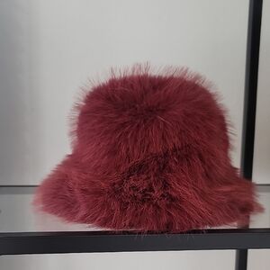 Urban Outfitters Red Furry Bucket Hat